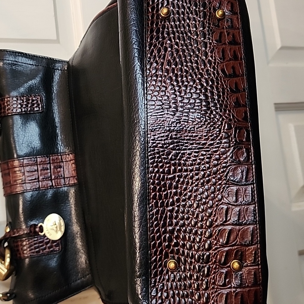 BRAHMIN VINTAGE Classic Black Leather Top-Handle Satchel Bag /Purse. - Picture 5 of 16